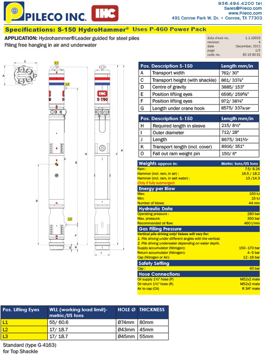 S-150 Hydraulic Impact Hammer, double acting